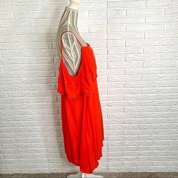 L Love Orange Pom Pom Fringe Cold Shoulder Dress Size 1XL - Picture 4 of 6